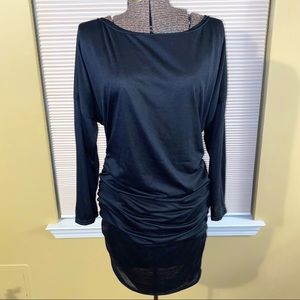 Black rouched long sleeve black dress